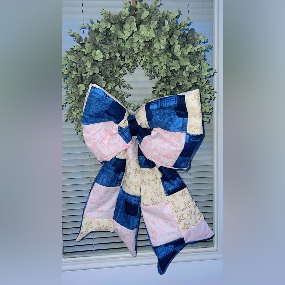 Blue and Pink Patchwork Bow